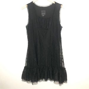 Anna Sui Lace Black Dress Sleeveless Womens Medium Anthropologie Ruffle